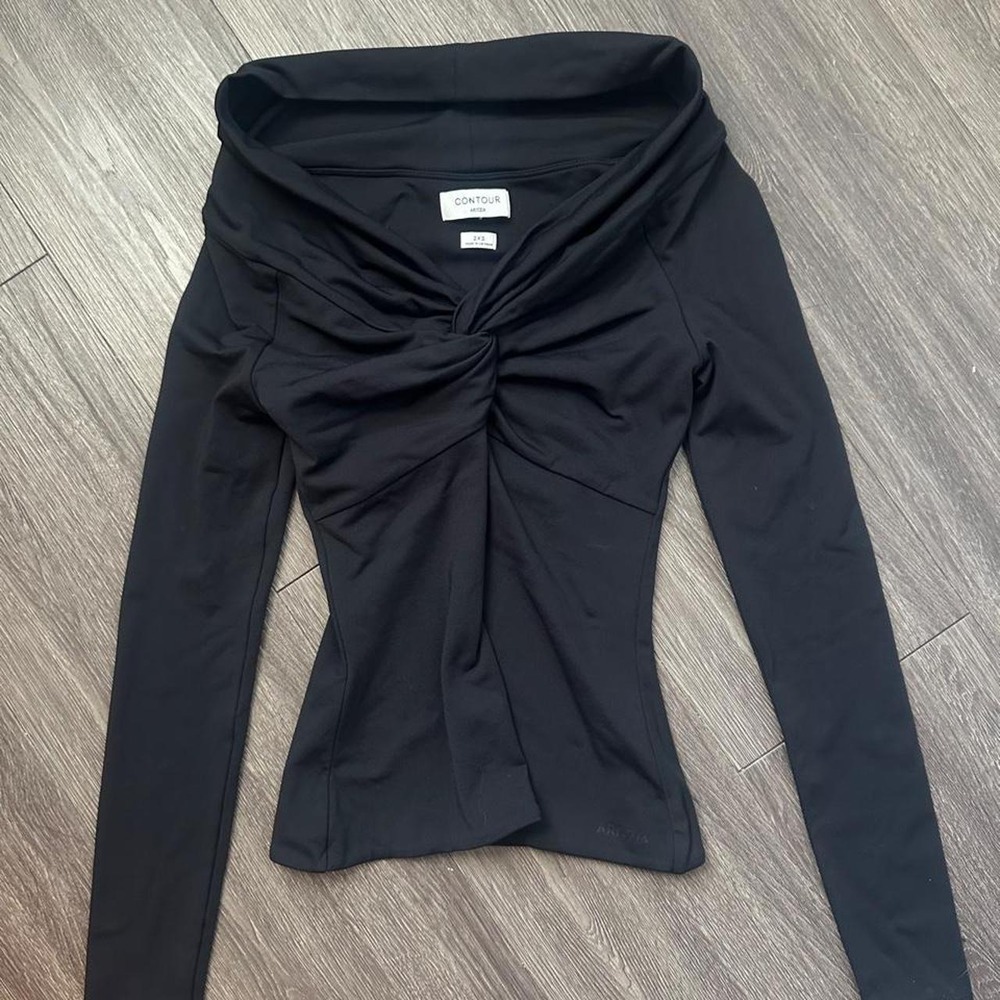 Aritzia Babaton Contour Off The Shoulder Black Long Sleeve Top XXS 2XS Blouse - Picture 3 of 7